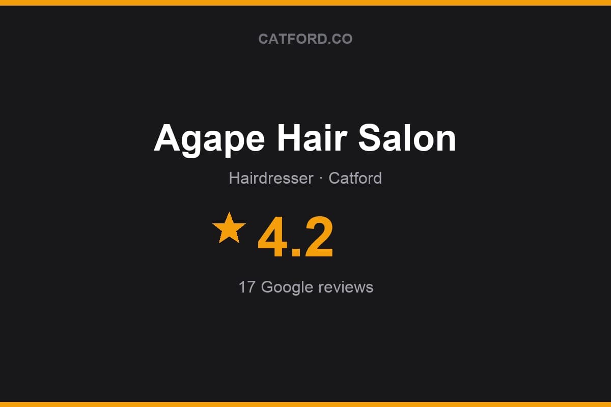 Branded Catford.co rating card for Agape Hair Salon: 4.2 stars, 17 Google reviews